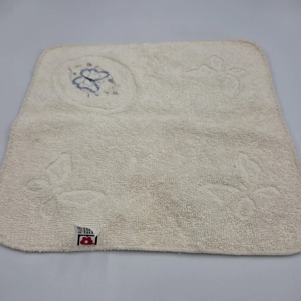 VTG R.A. Briggs Bath Towel‎ & Washcloth 2-Piece Blue Ivory Butterfly Embroidered